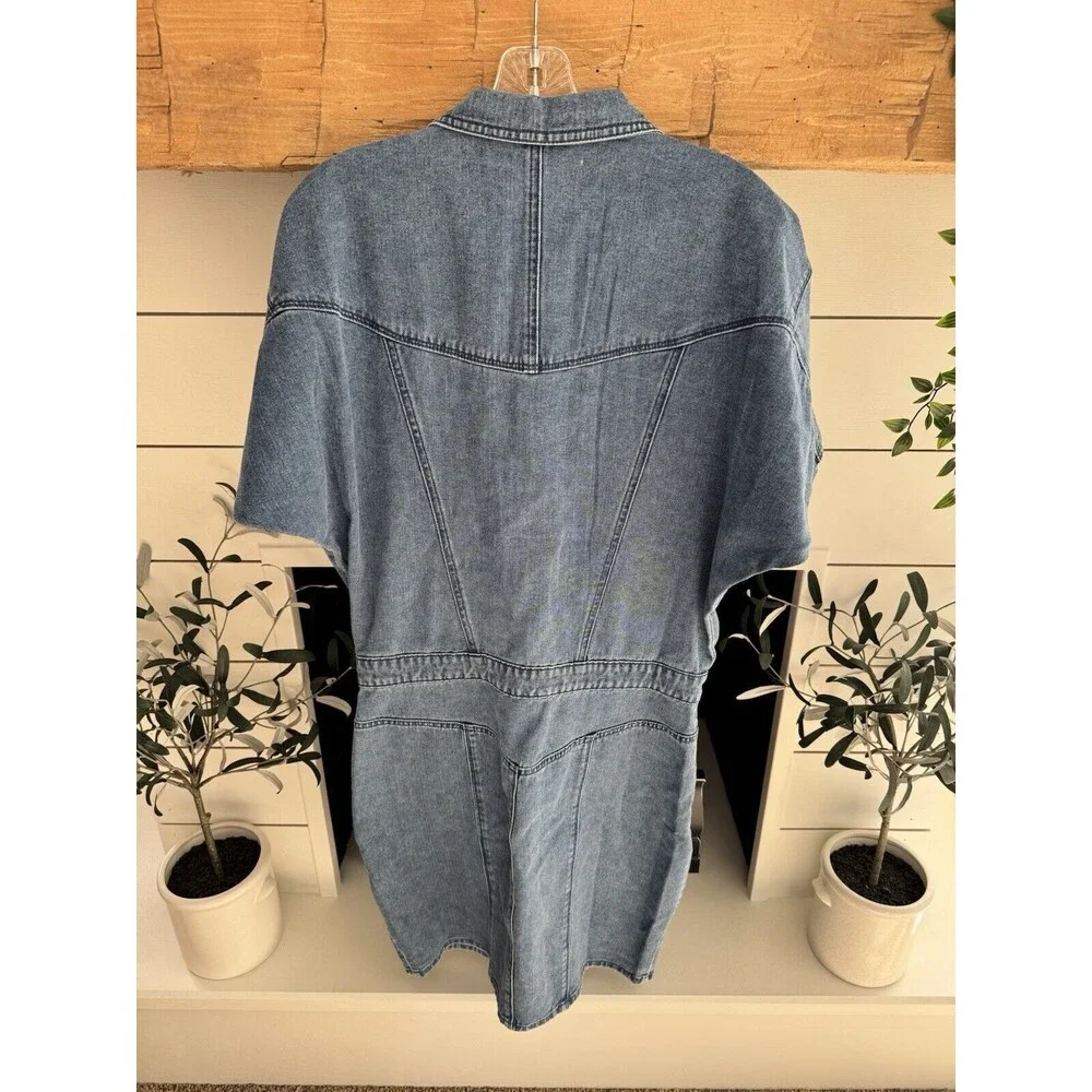 Gloria Vanderbilt Denim Dress Dolman Blue Buttons Pocket Short Sleeve Size 8